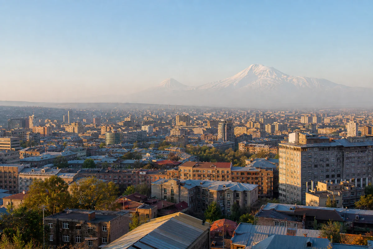 Elevated view of Yerevan with Mount Ararat in the distance
