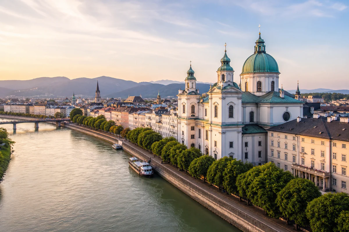 Aerial travel view of Austria, illustrating Austria's Six-Month Tax Residence Rule: What Day Trackers Need to Know.