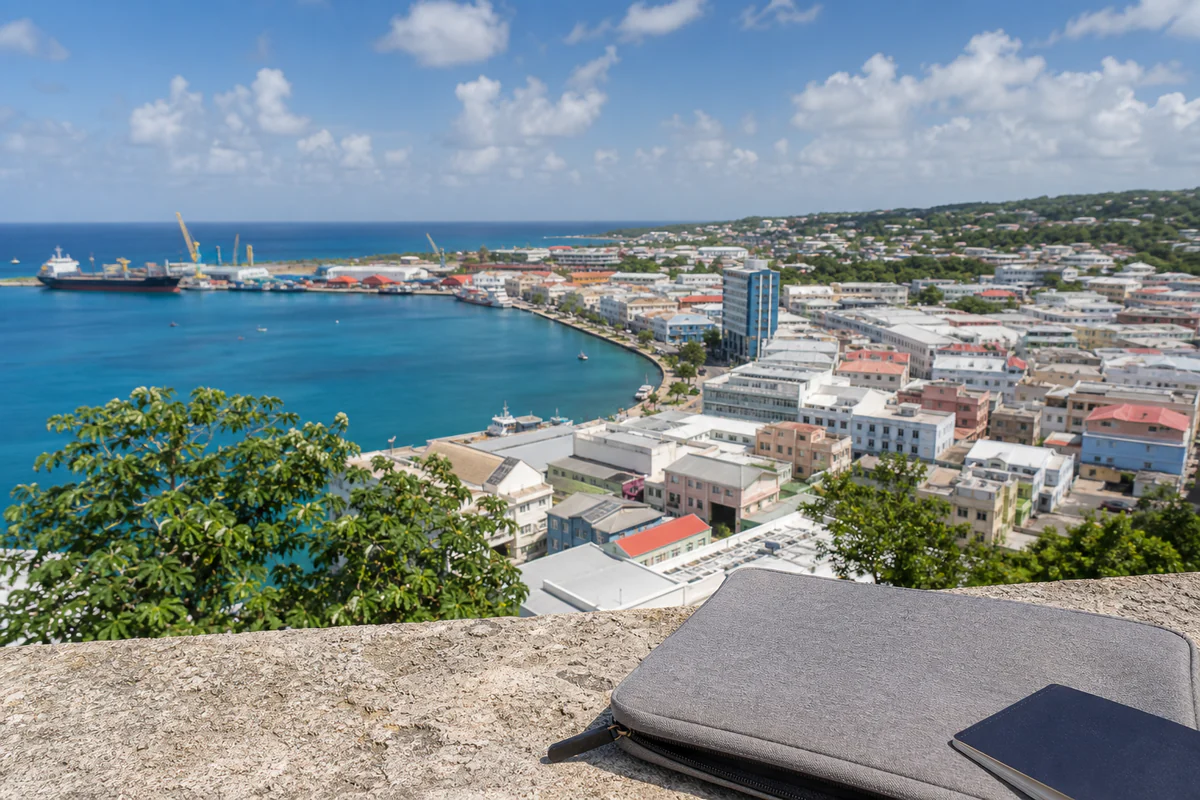 Elevated coastal view of Bridgetown and the Barbados shoreline