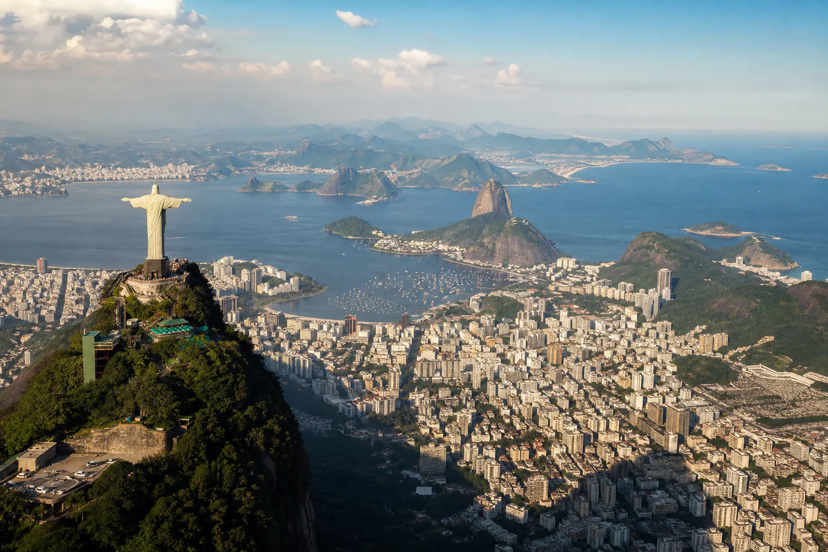 Aerial travel view of Brazil, illustrating Brazil Digital Nomad Visa: How the One-Year Stay and 90-Day Visitor Route Work.