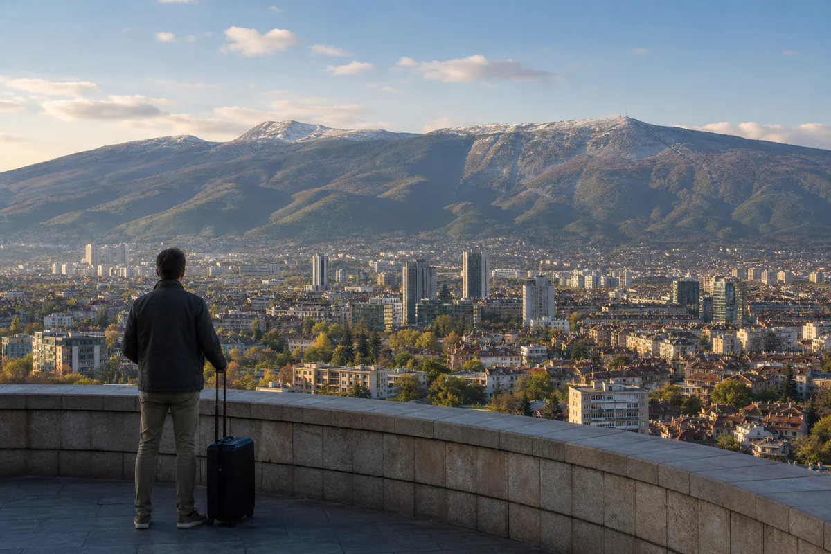 Elevated view of Sofia and Vitosha Mountain in Bulgaria