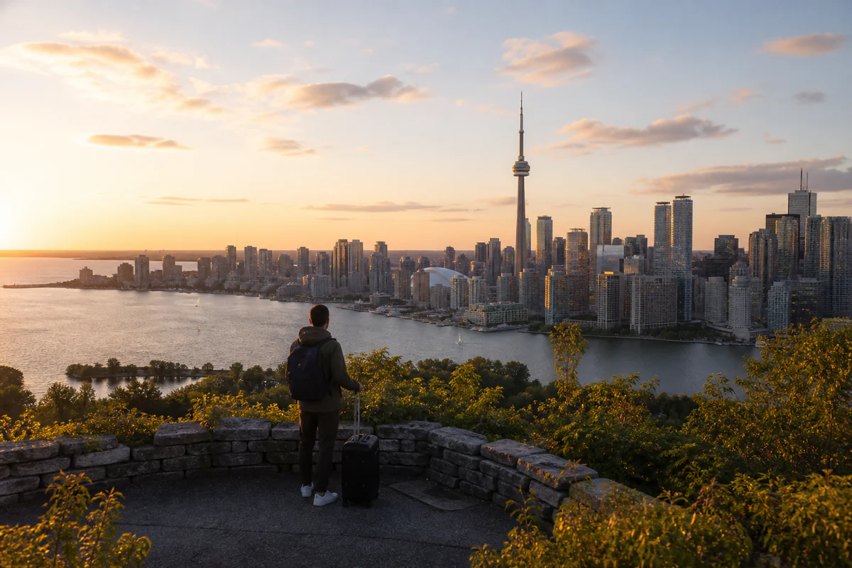 Elevated view of Toronto and Lake Ontario in Canada