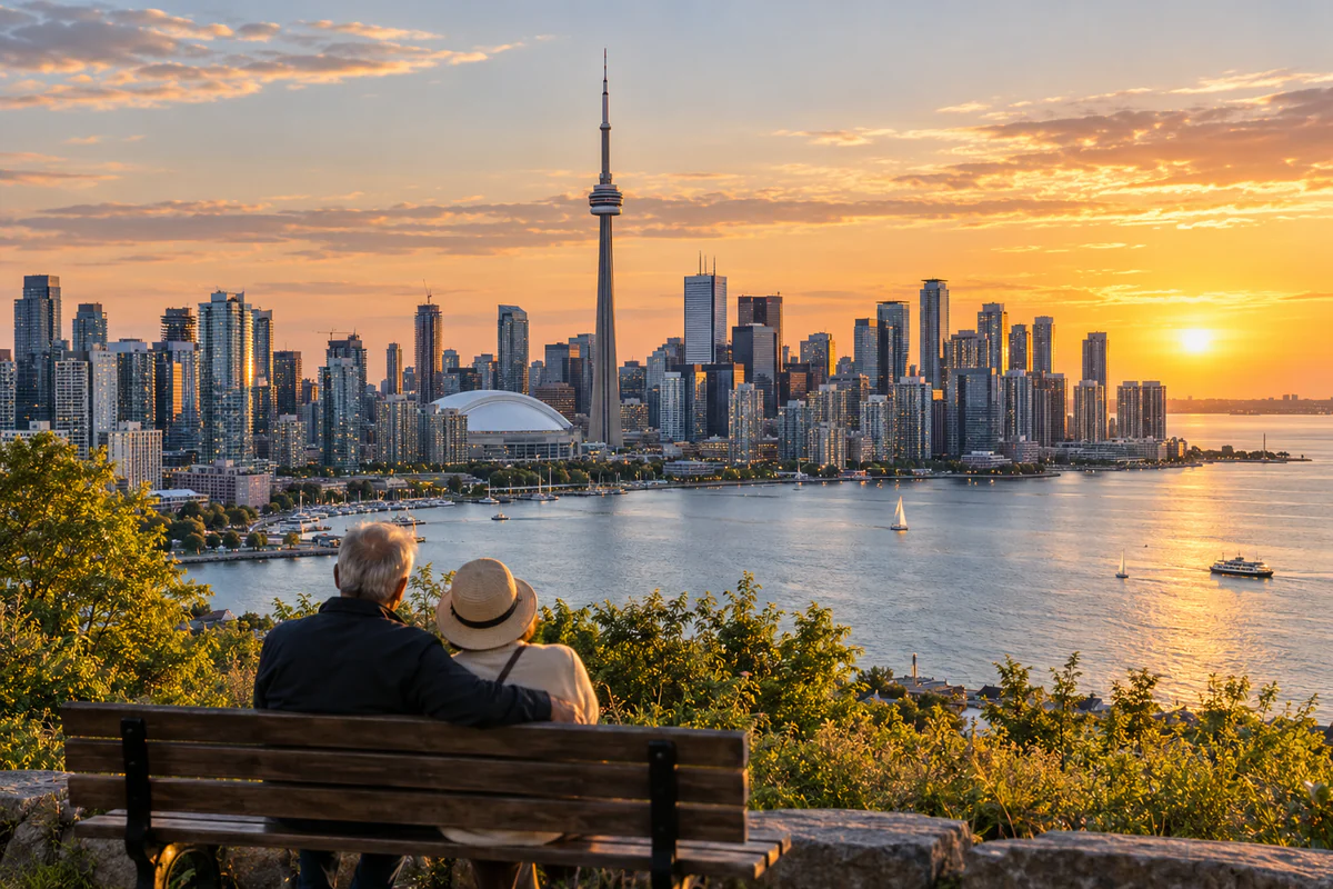 Aerial view of Toronto skyline for a Canada Super Visa day-tracking guide