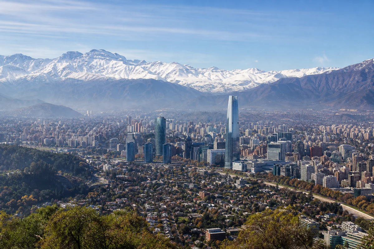 Elevated view of Santiago, Chile with the Andes in the background