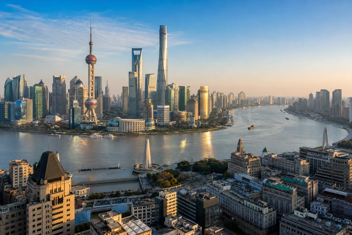Elevated skyline view in Shanghai, China