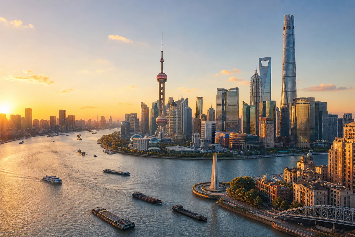 Elevated skyline view in Shanghai, China