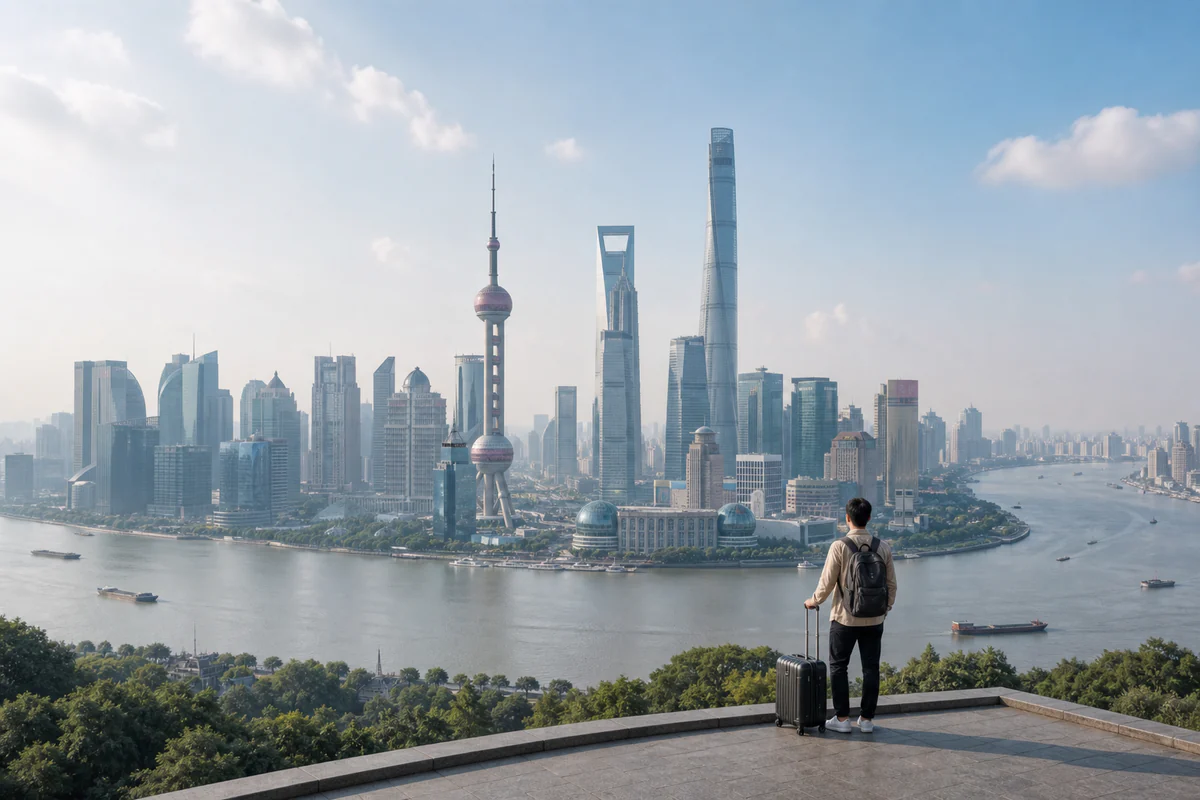 Elevated skyline view in Shanghai, China