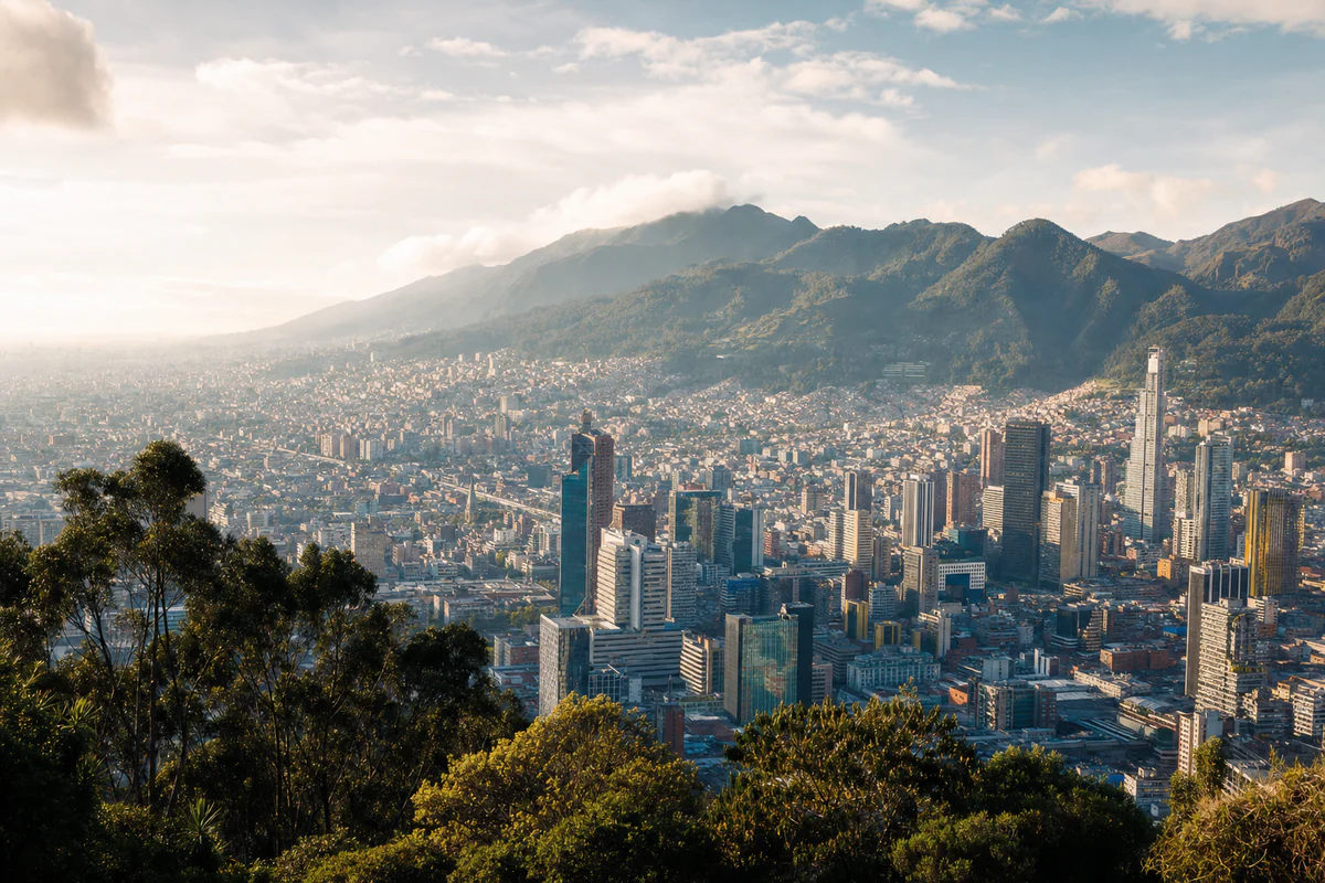 Elevated view of Bogota and surrounding mountains