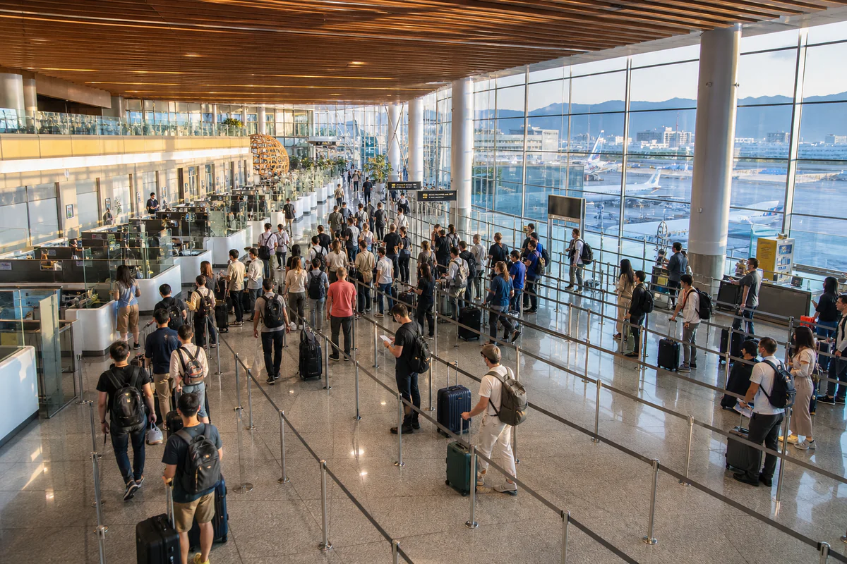 International travellers in a modern airport, illustrating Tax Residency Rules by Country: Day Thresholds for Portugal, Thailand, Spain, Italy, and More.