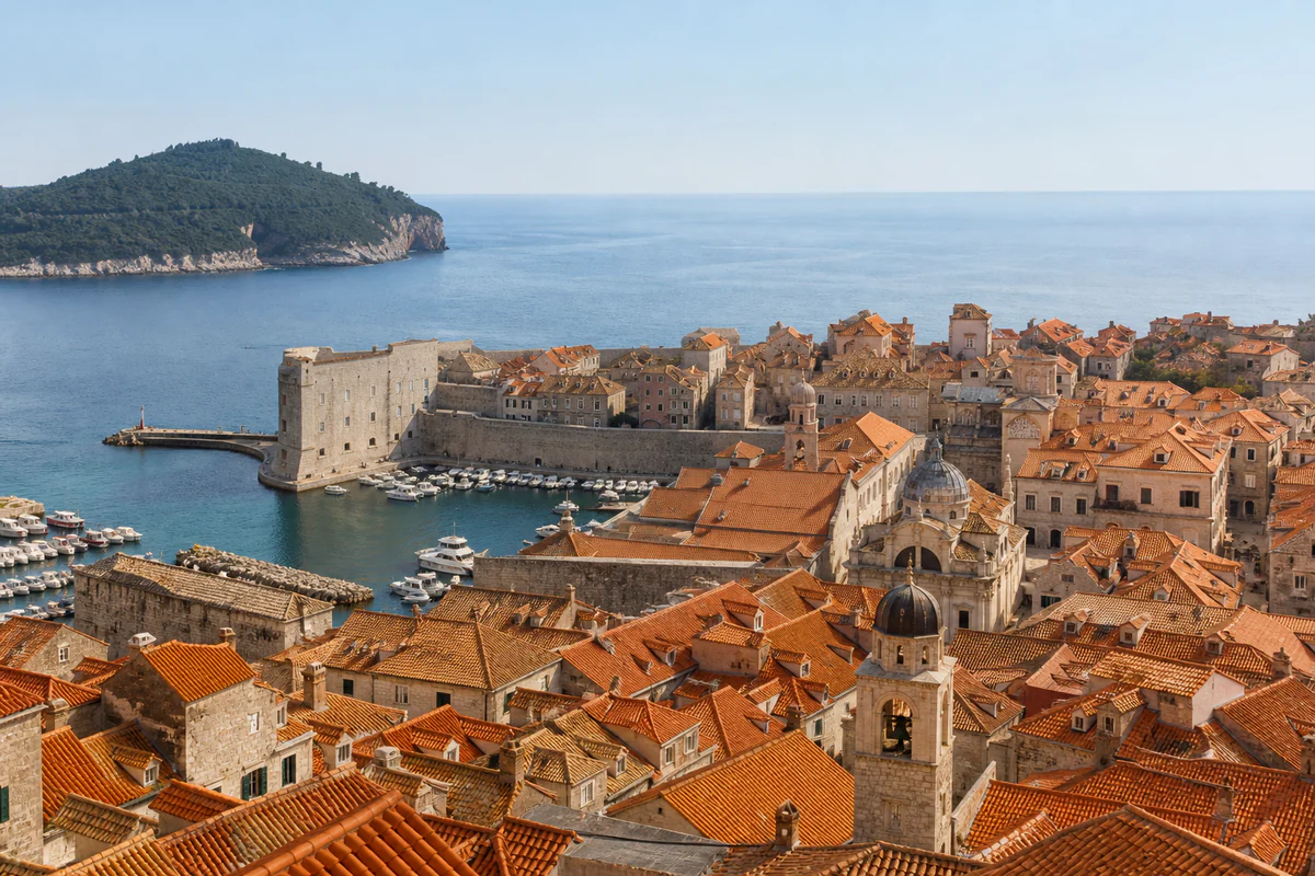 Elevated coastal city view in Croatia