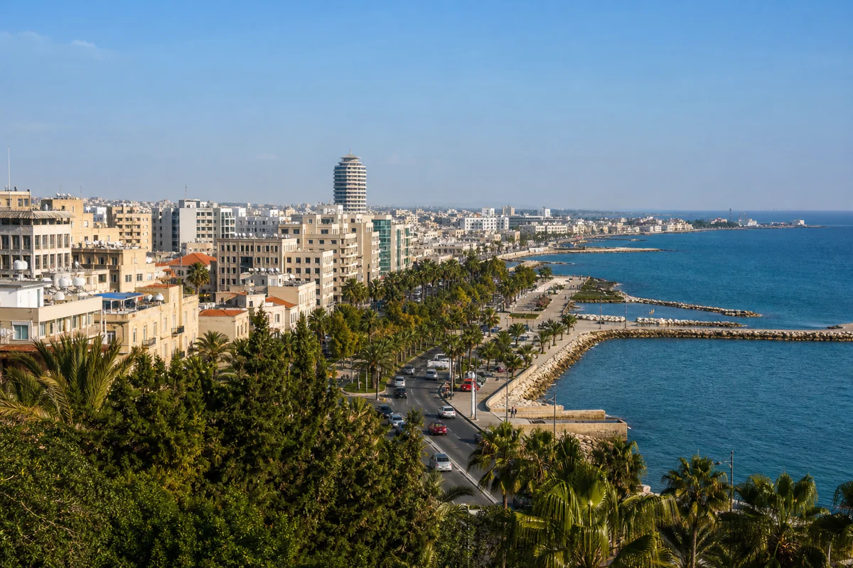 Elevated coastal city view in Cyprus