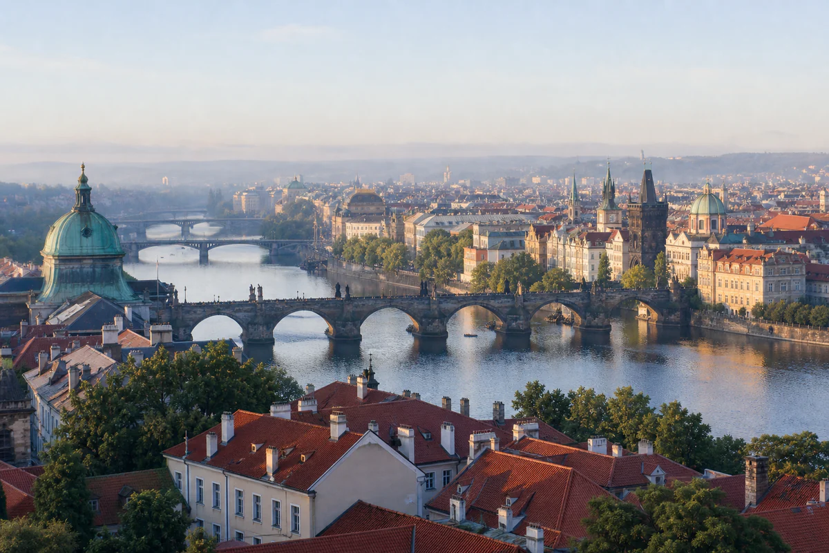 Elevated city view in Prague, Czechia