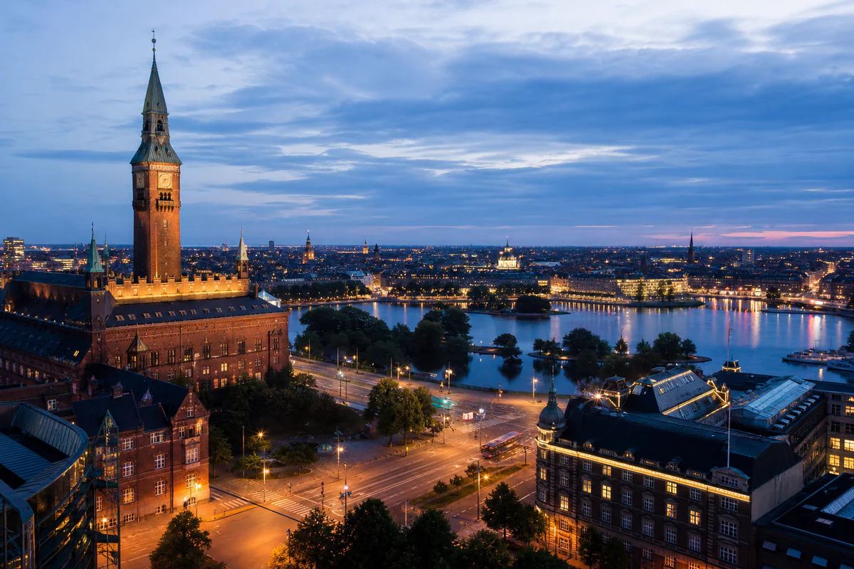 Aerial travel view of Denmark, illustrating Denmark Tax Liability: How the Six-Month Stay Rule Works.