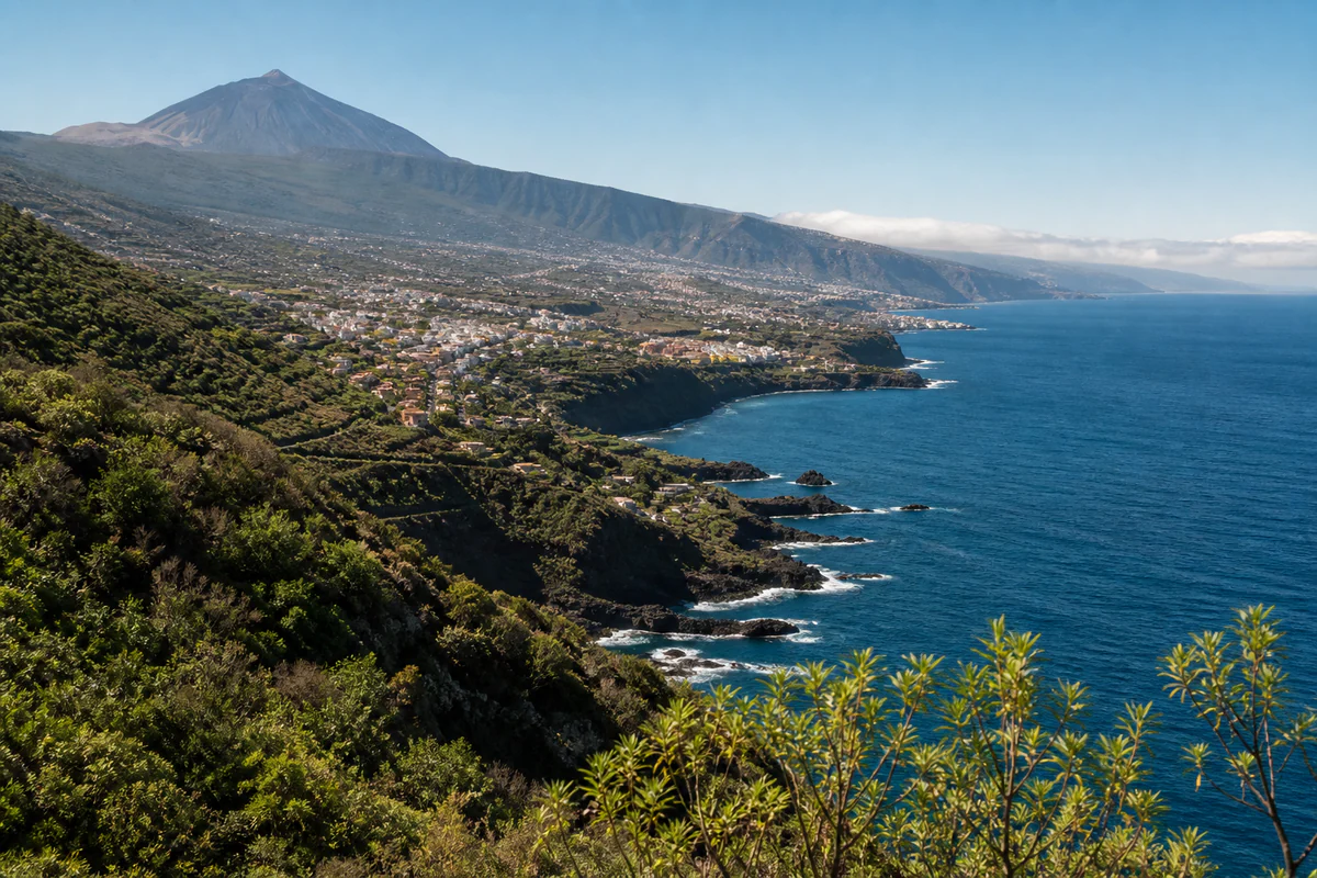 Elevated coastal view of Tenerife and the Canary Islands shoreline