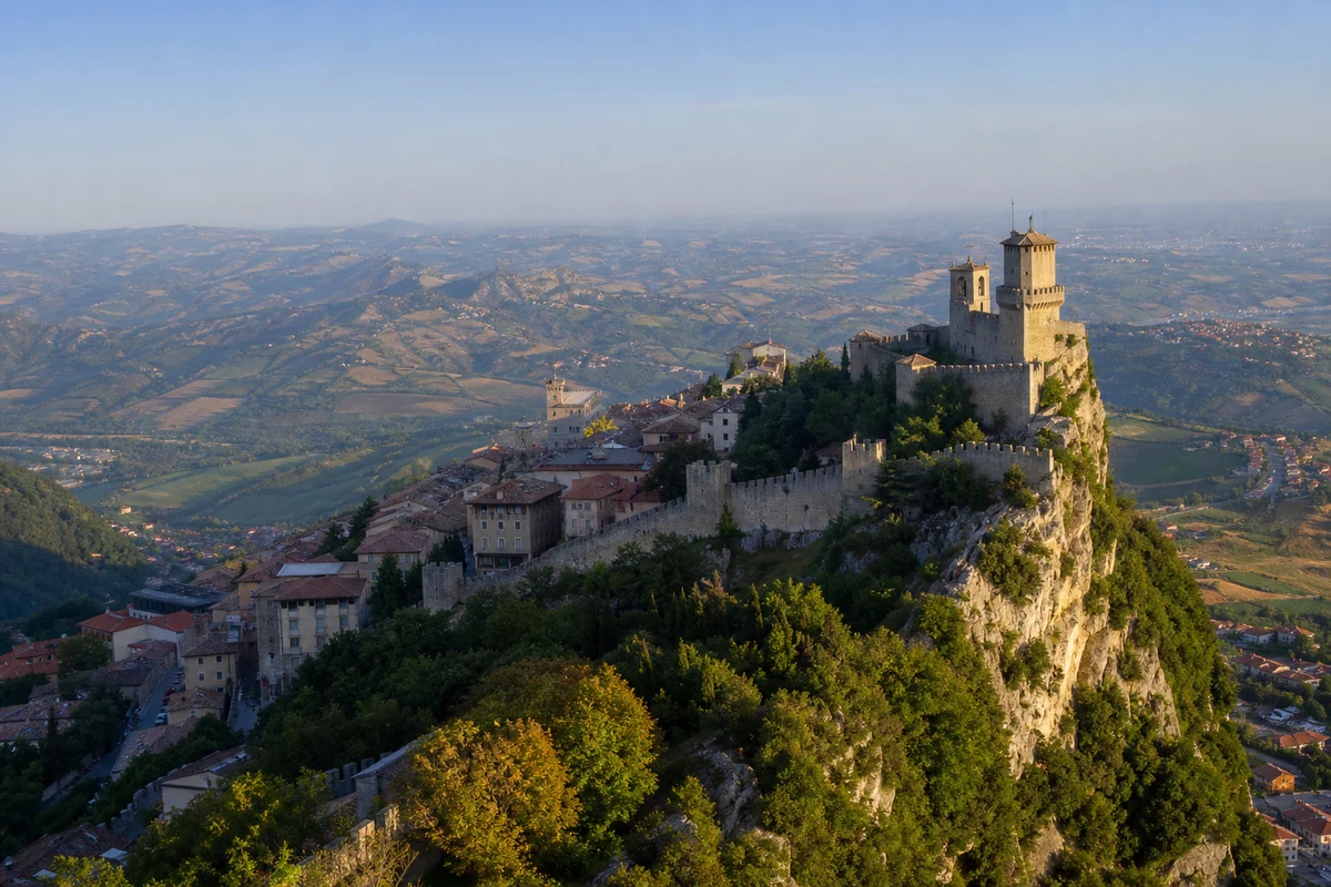 Aerial travel view of San Marino, illustrating Does San Marino Count Toward Schengen 90/180?.