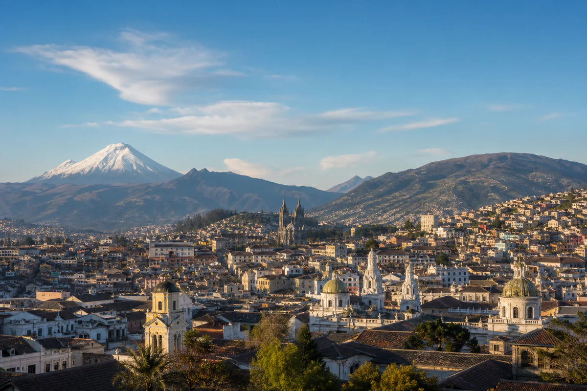 Elevated view over Quito with the Andes in the background