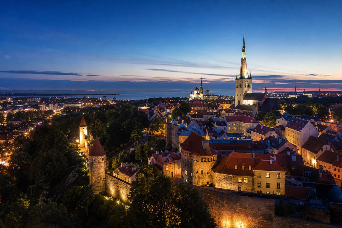 Aerial travel view of Estonia, illustrating Estonia Digital Nomad Visa: D-Visa Days, Schengen Side Trips, and Income Proof.