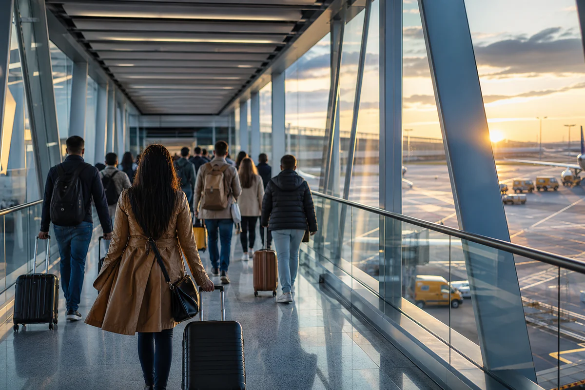 International travellers in a modern airport, illustrating EU Entry/Exit System (EES): what it means for your 90/180-day Schengen count.