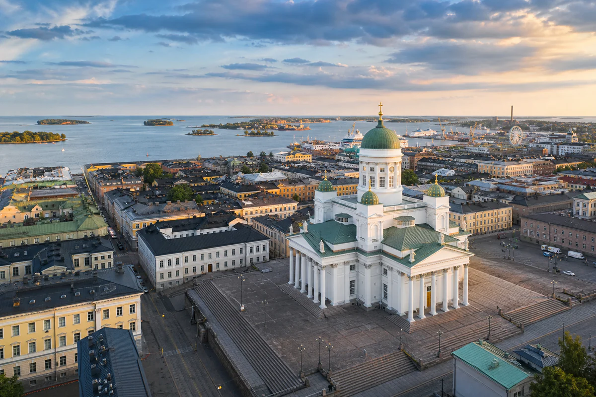 Aerial travel view of Finland, illustrating Finland Tax Residence: More Than Six Months, Not a Simple 183-Day Rule.