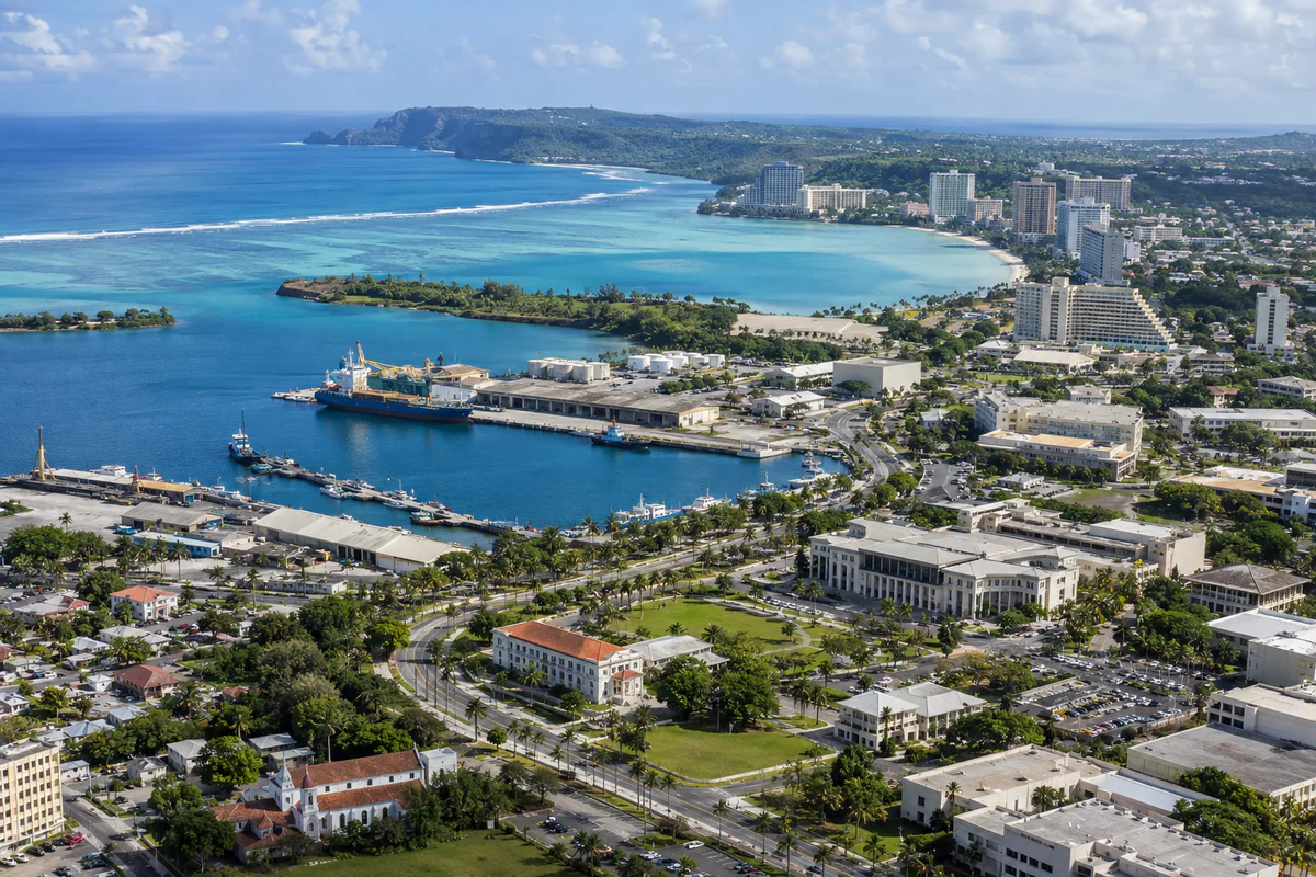 Aerial coastline view of Guam for a Guam-CNMI Visa Waiver day-tracking guide