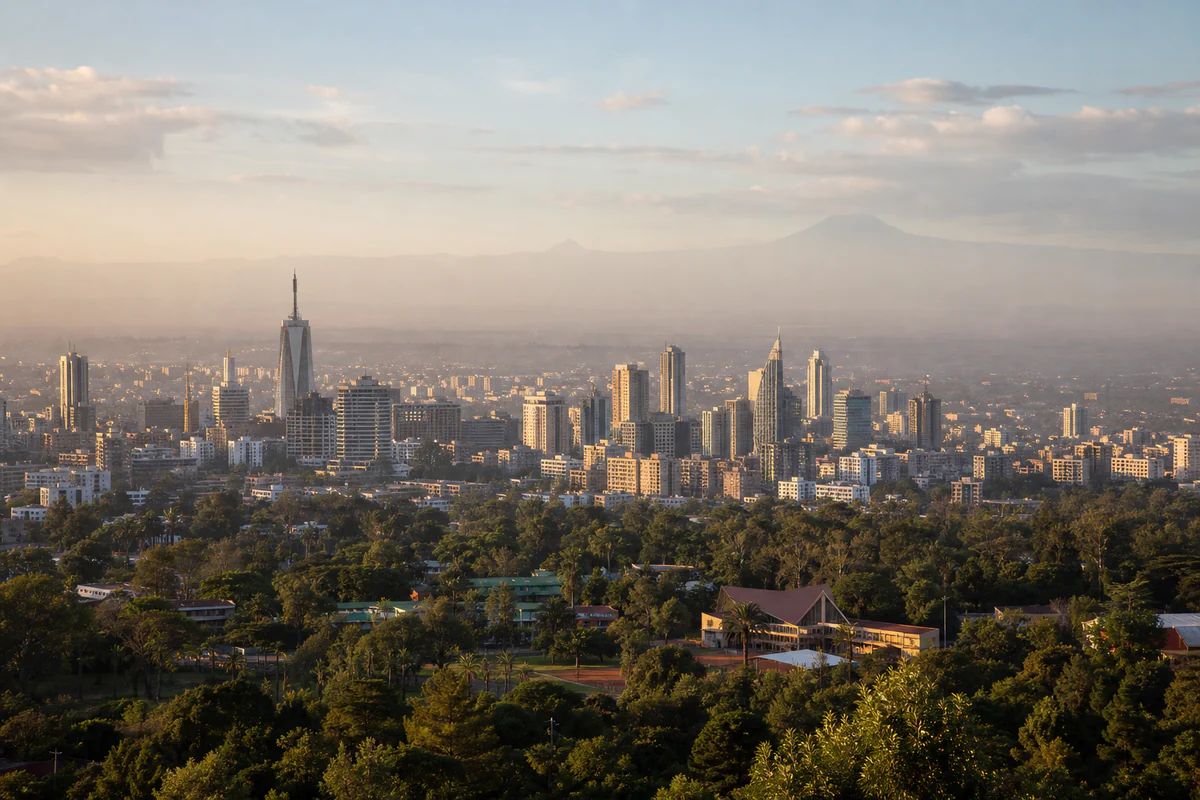 Elevated view of Nairobi skyline in Kenya