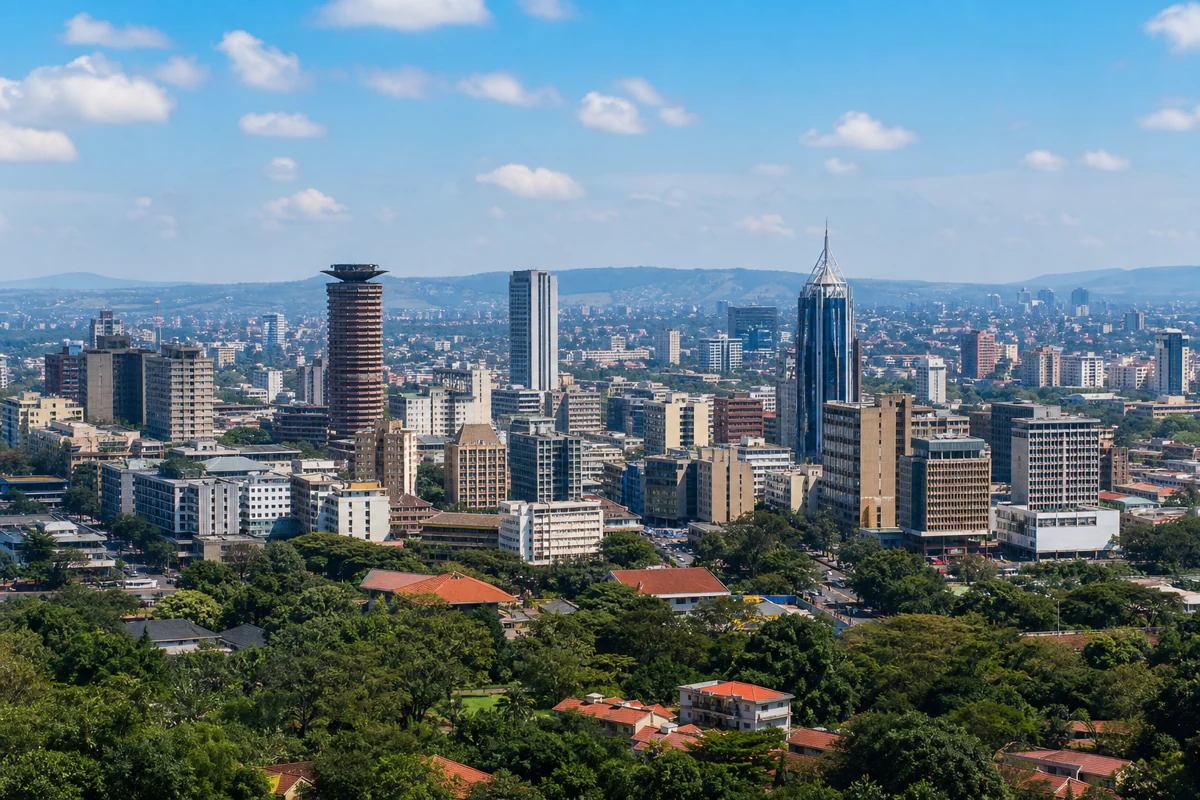 Elevated view of Nairobi skyline in Kenya