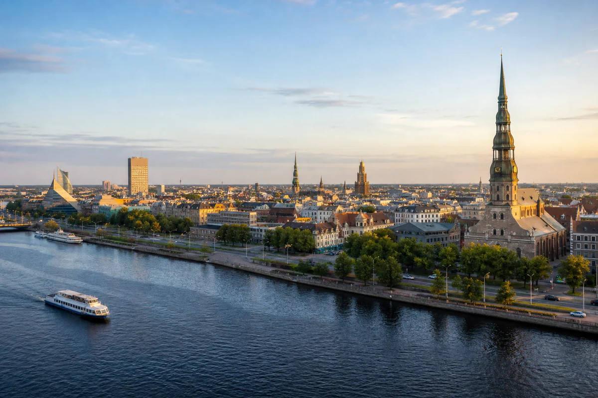 Aerial travel view of Latvia, illustrating Latvia 183-Day Tax Residence Rule: What Counts in the 12-Month Window.