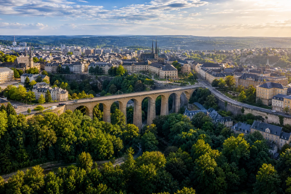Aerial travel view of Luxembourg, illustrating Luxembourg Tax Residence: Domicile, Normal Residence, and Day Records.