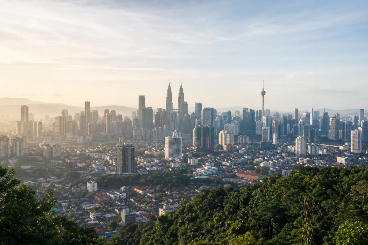 Elevated view of Kuala Lumpur with the Petronas Towers