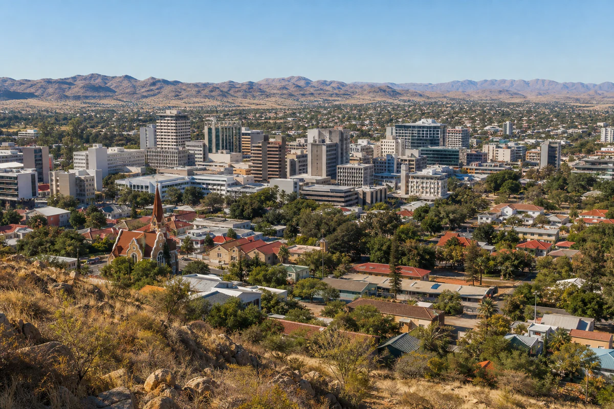 Elevated view of Windhoek and surrounding hills in Namibia