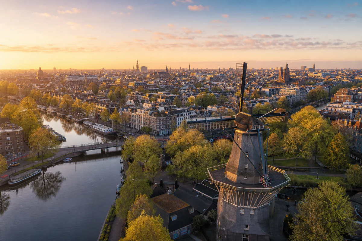 Aerial travel view of Netherlands, illustrating Netherlands Tax Residence: Why 183 Days Is Not the Whole Test.