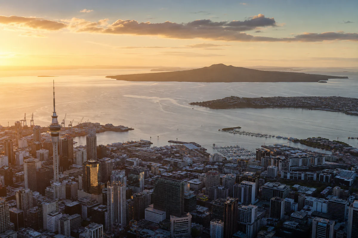 Aerial travel view of New Zealand, illustrating New Zealand 183-Day Tax Residency Rule: Day Counting for Mobile Workers in 2026.