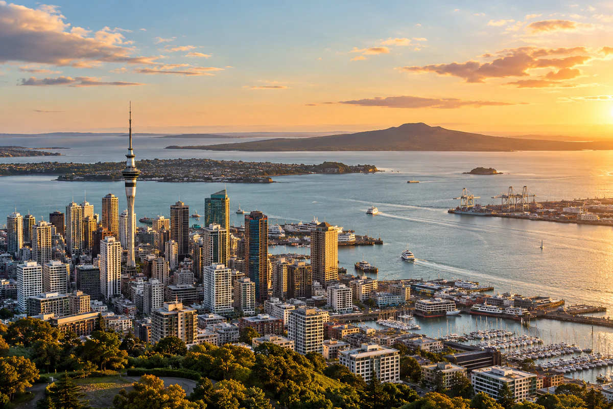 Aerial view of Auckland skyline and harbour for a New Zealand Parent Boost Visitor Visa day-tracking guide