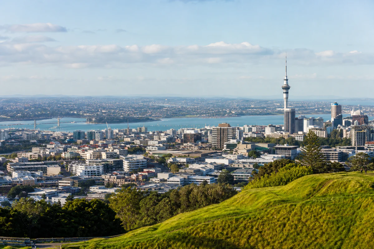 Elevated view of Auckland, New Zealand and the harbour