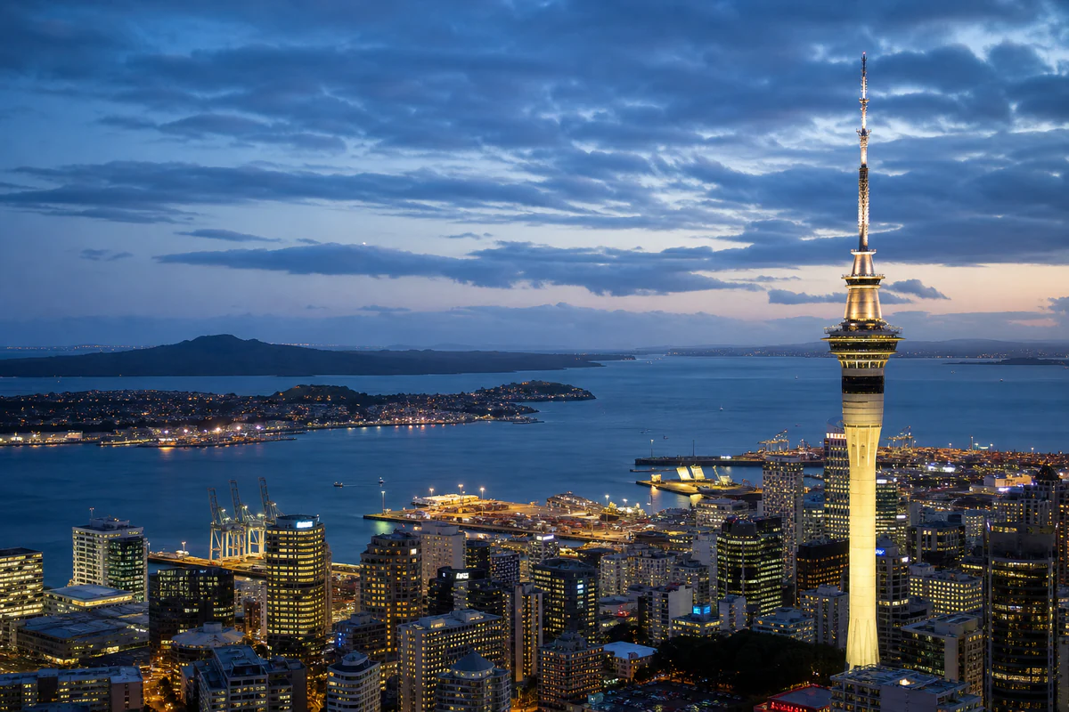 Aerial travel view of New Zealand, illustrating New Zealand Visitor Stay Limits: NZeTA, Visa Waiver, and Visitor Visa Clocks.
