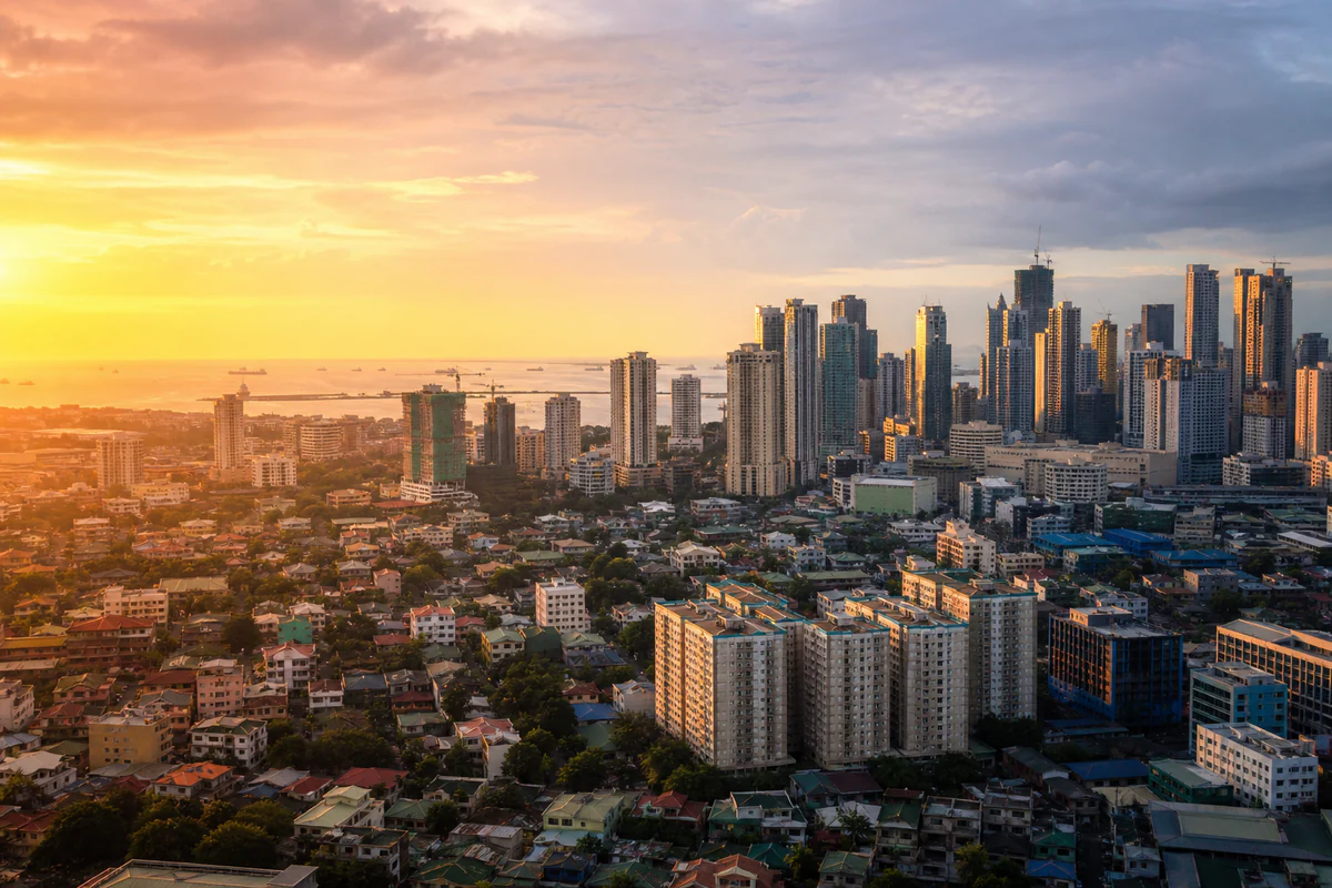 Elevated view of Manila skyline in the Philippines