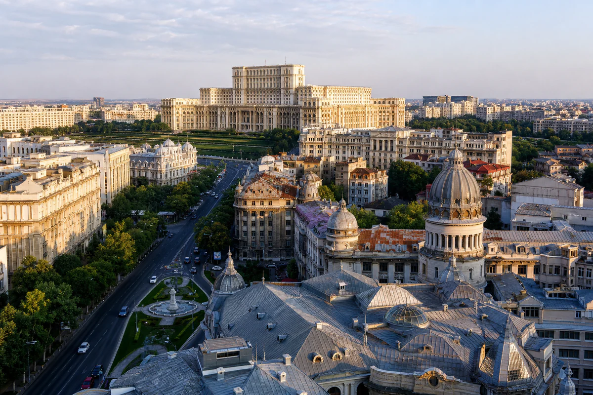 Elevated city view over Bucharest in Romania