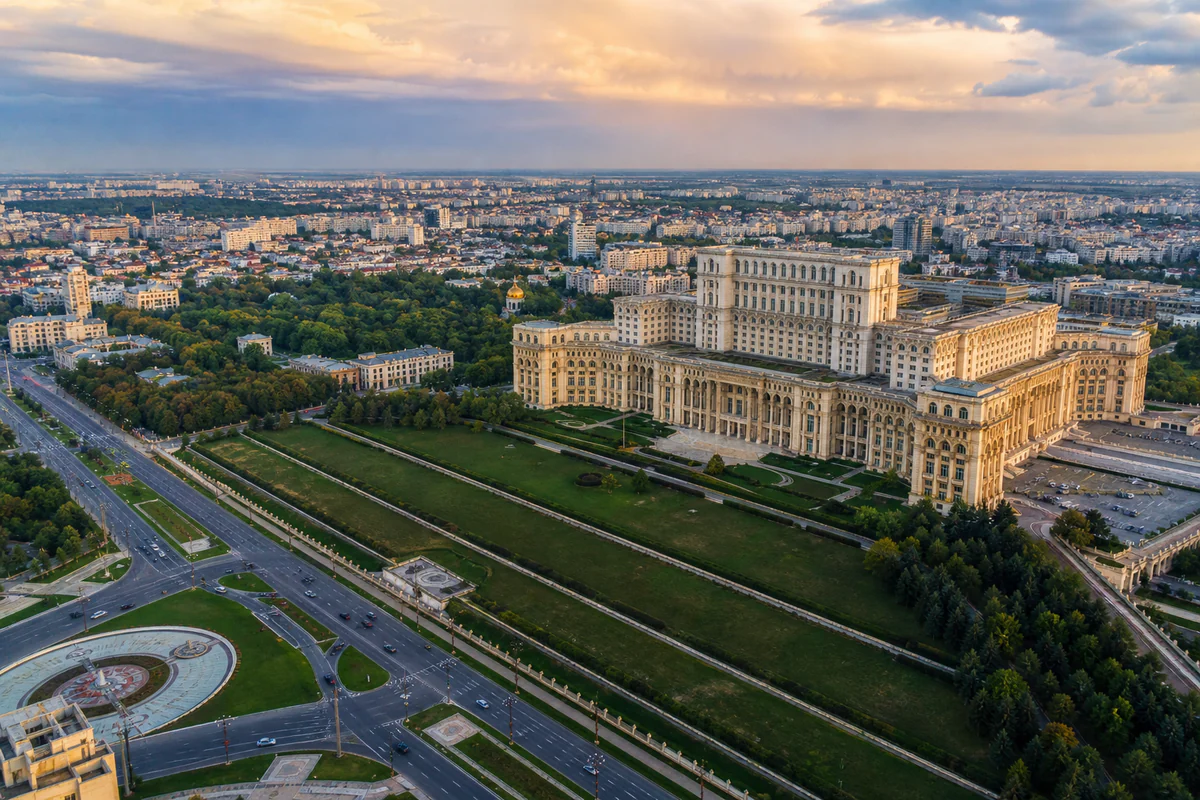 Aerial travel view of Romania, illustrating Romania Tax Residence: What the 183-Day Rule Means.