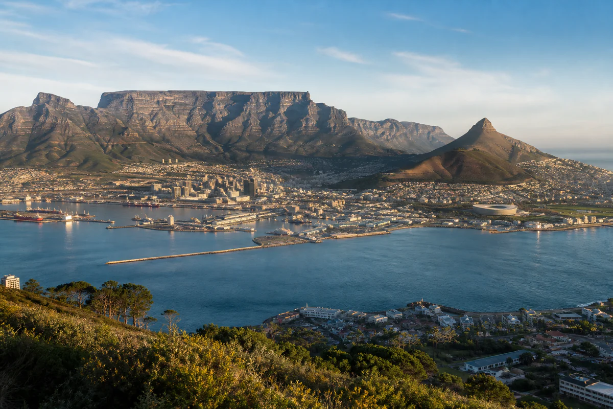 Elevated view of Cape Town and Table Mountain
