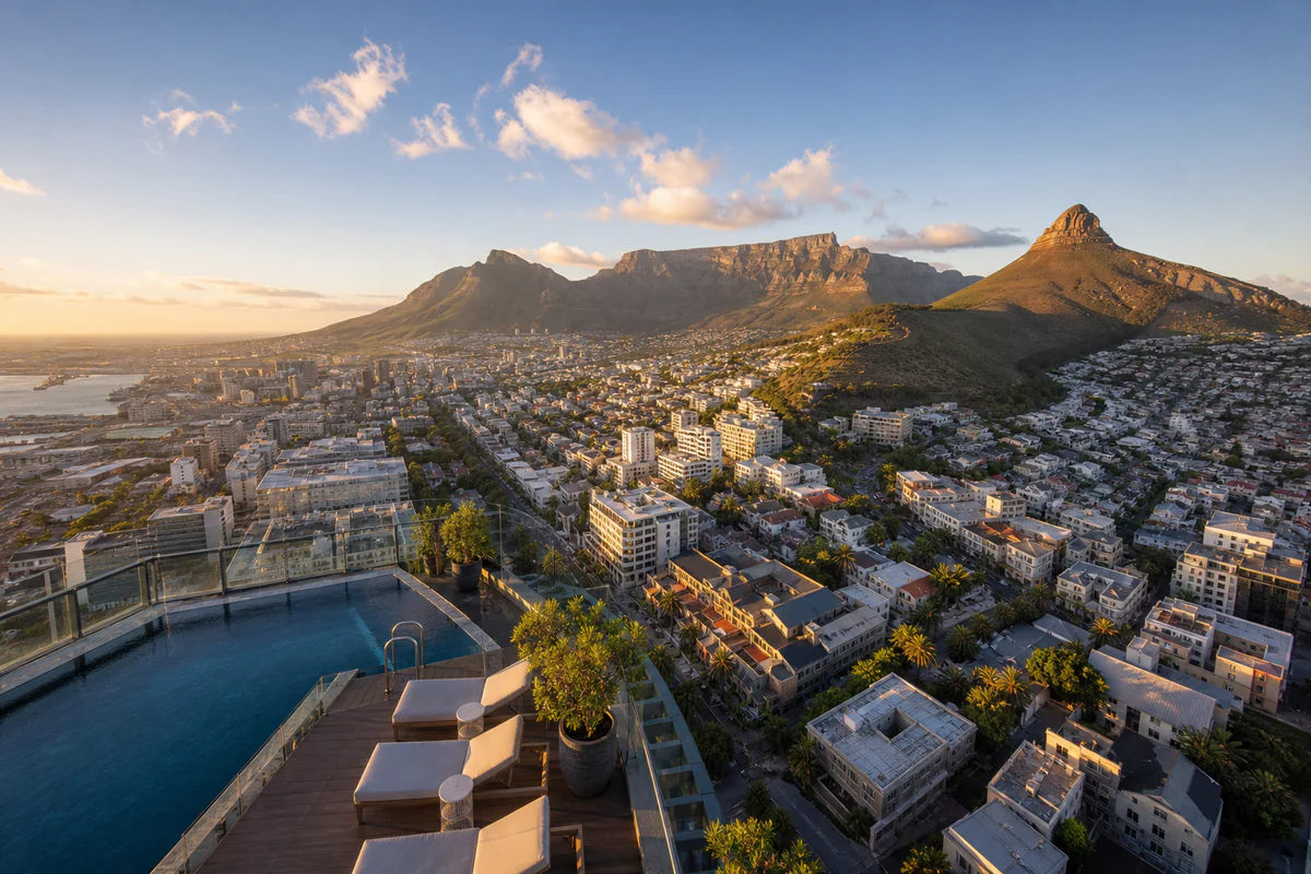 Aerial travel view of South Africa, illustrating South Africa Physical Presence Test: The 91/915-Day Rule.