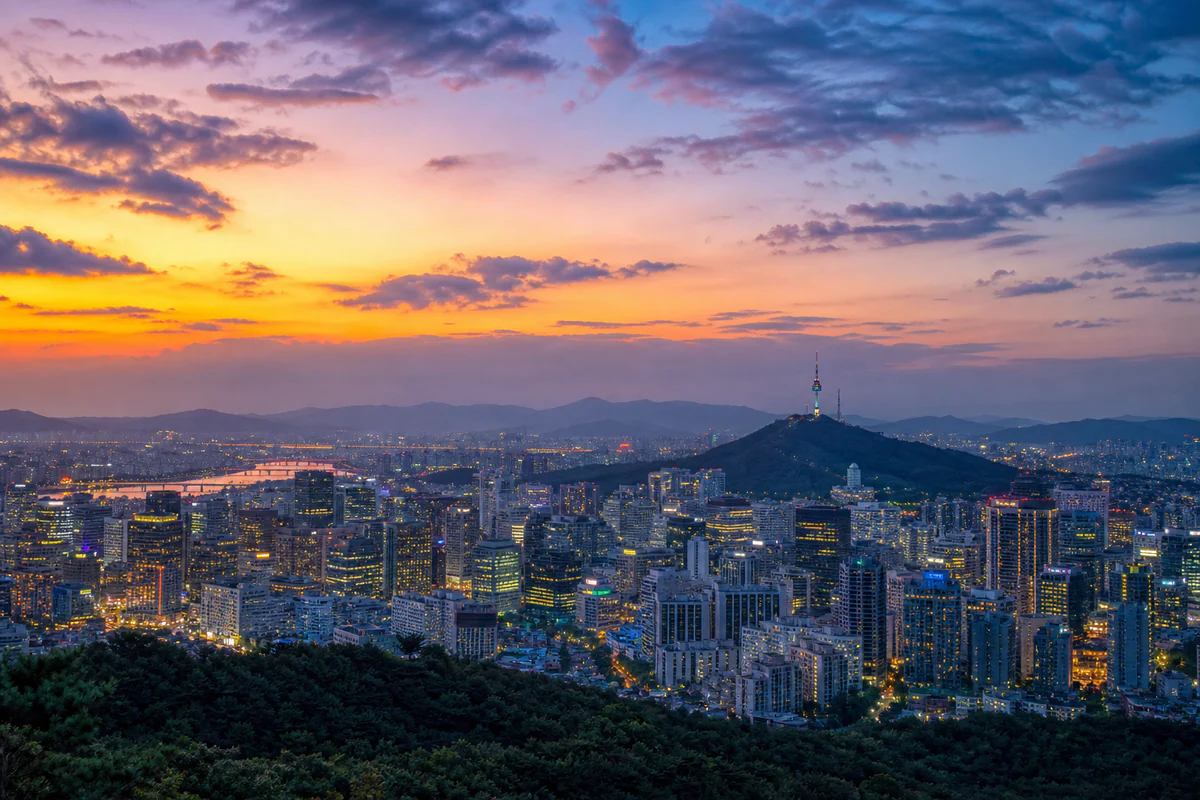 Elevated view of Seoul city skyline