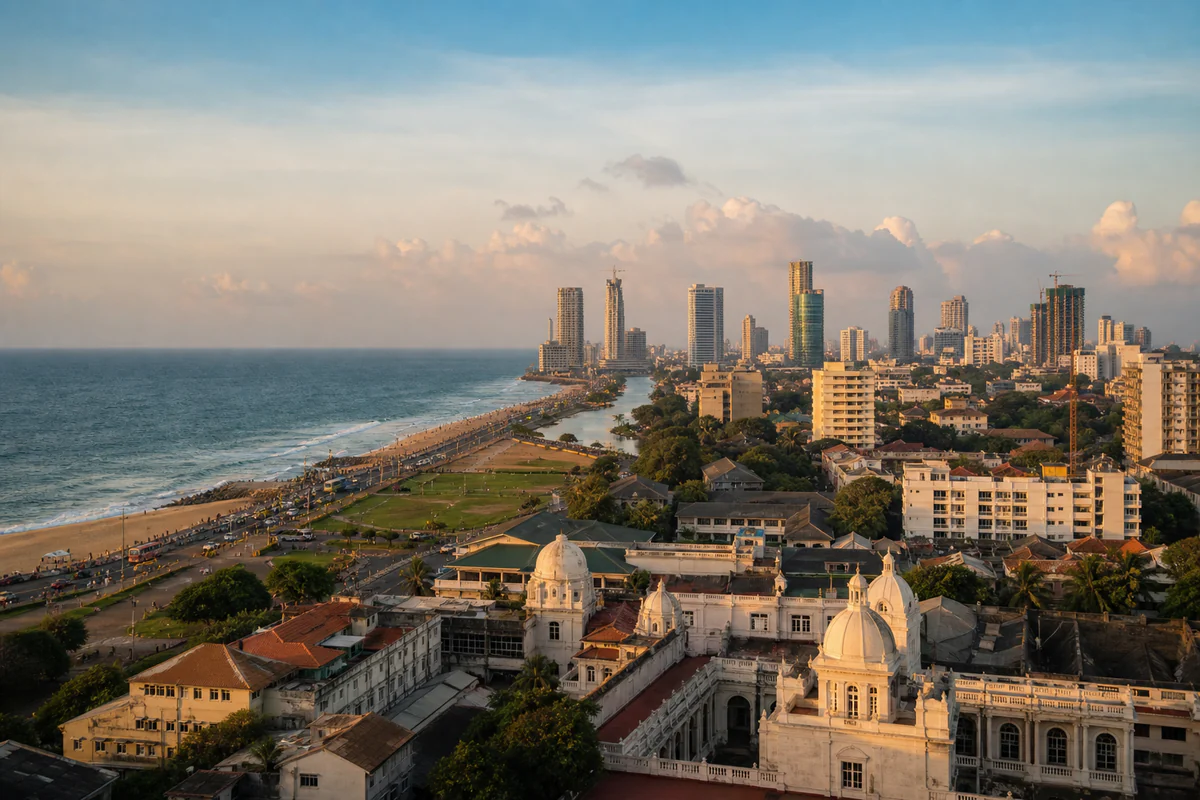 Elevated view of Colombo, Sri Lanka near the Indian Ocean coastline