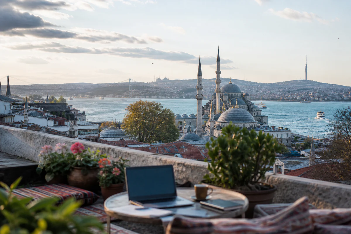 Elevated view of Istanbul and the Bosphorus in Turkiye