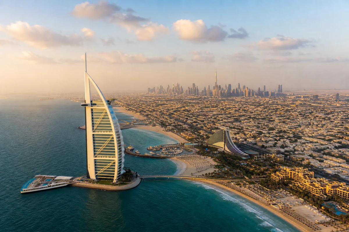 Aerial travel view of United Arab Emirates, illustrating UAE 183-Day Rule: How Tax Residency Actually Works in 2026.