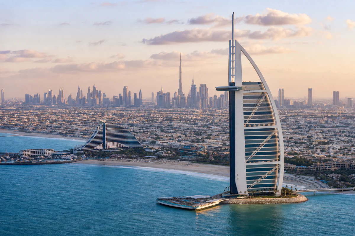 Aerial travel view of United Arab Emirates, illustrating Best Apps for Tracking UAE 183-Day Tax Residency.