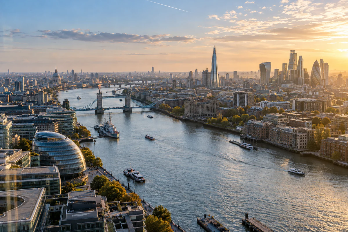 Elevated view of London near the River Thames