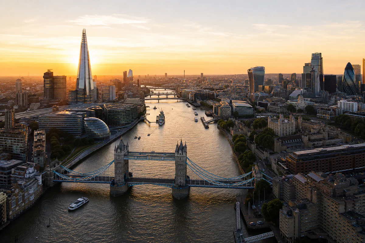 Elevated view over London and the River Thames in the United Kingdom