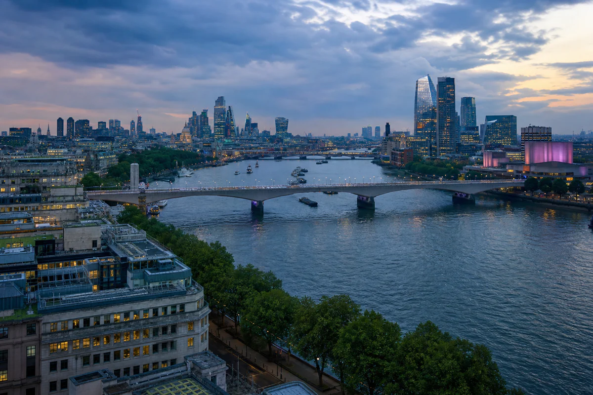 Elevated view of London and the River Thames