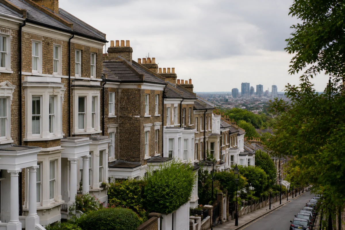 Elevated view of a residential neighbourhood in the United Kingdom