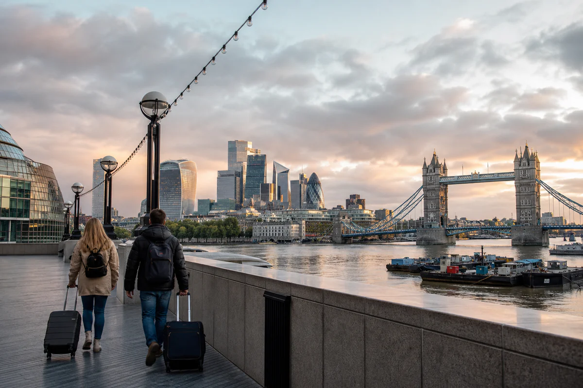 Elevated view of a United Kingdom city skyline